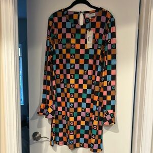 Never Fully Dressed Orange and Blue Sheath Dress with Bell Sleeves